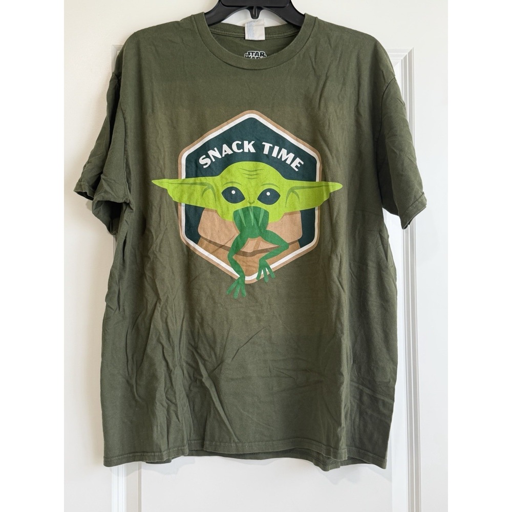 Star Wars Men's Green The Mandalorian Grogu Snack Time Frog T-shirt XL